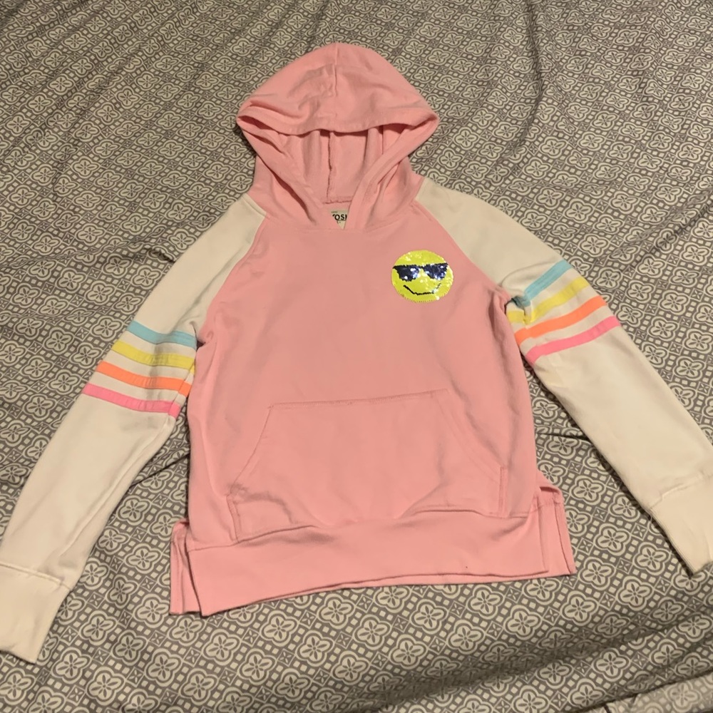 Oshkosh girls pink and white sleeve hoodie.